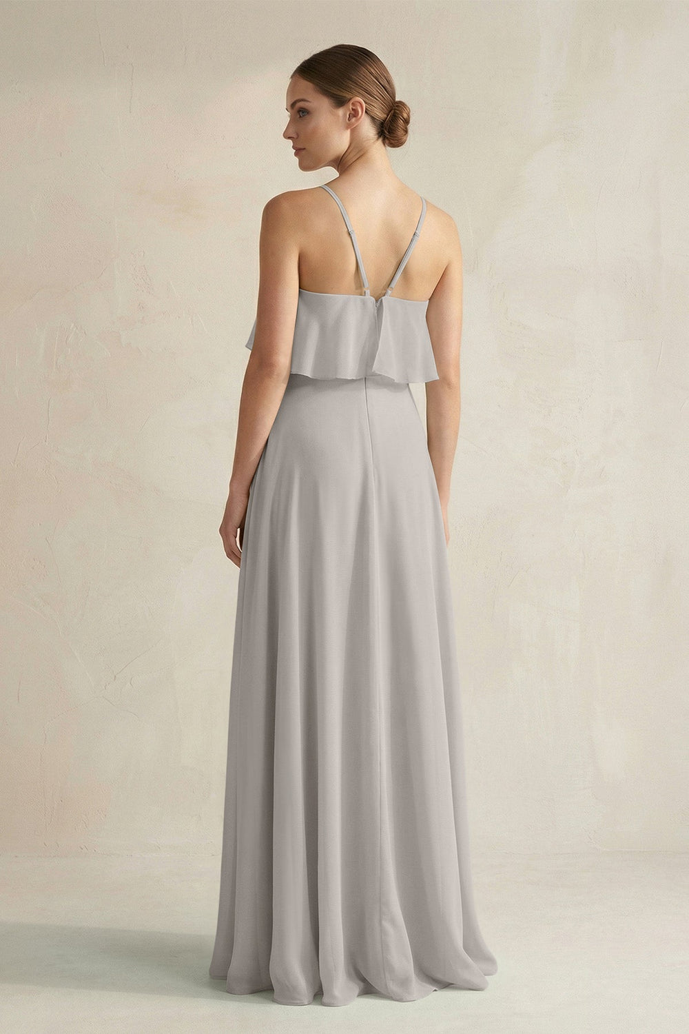 Halter Neck A - Line Chiffon Bridesmaid Dress with Keyhole in Silver - KissProm Bridesmaid Dresses
