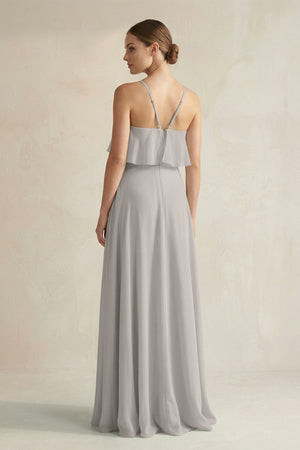 Halter Neck A - Line Chiffon Bridesmaid Dress with Keyhole in Silver - KissProm Bridesmaid Dresses