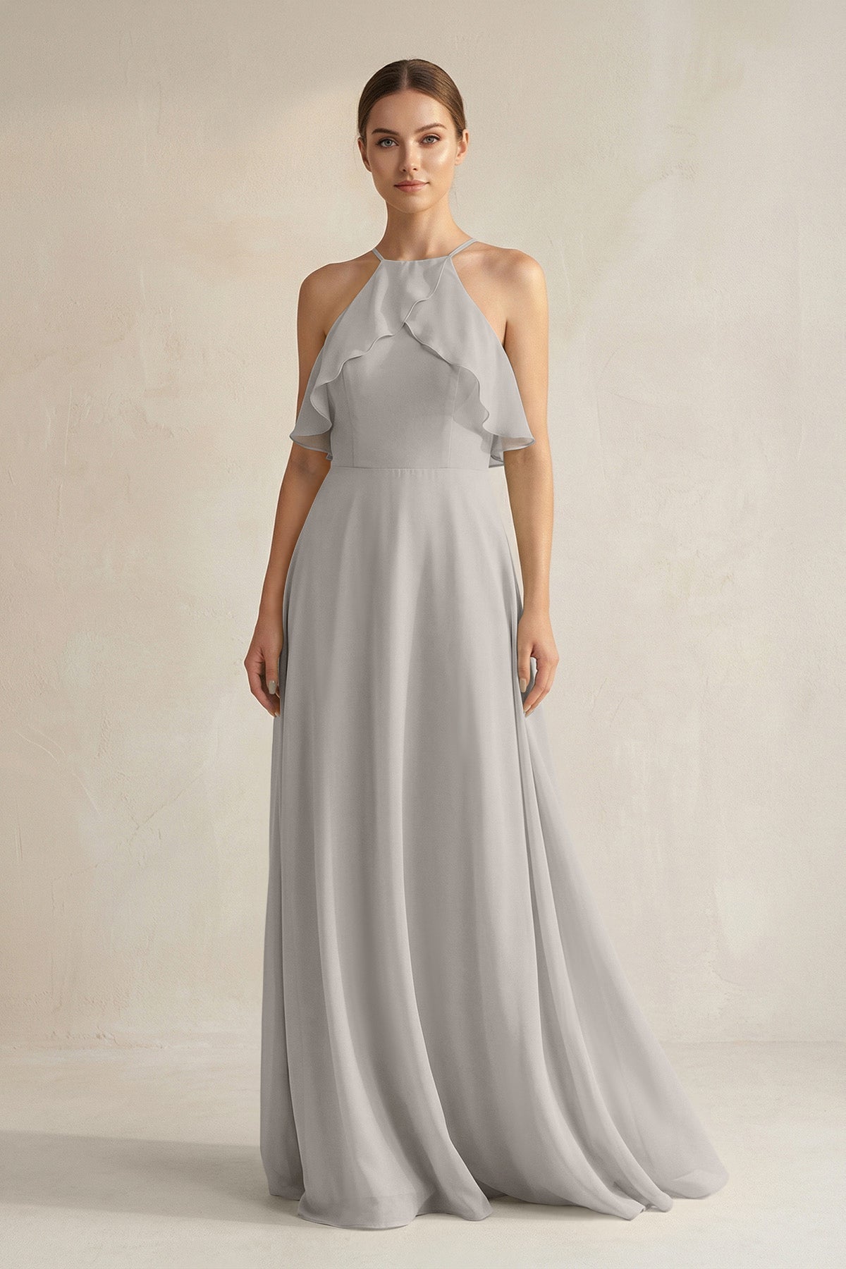 silver bridesmaid dresses under 100 Halter Neck A-Line Chiffon Dress with Keyhole in Bridesmaid dresses with flannels cat:Sale Sequin Neckline Color:Shell Beach Pink