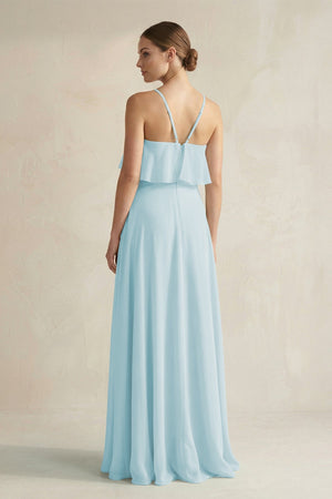 Halter Neck A - Line Chiffon Bridesmaid Dress with Keyhole in Sky Blue - KissProm Bridesmaid Dresses