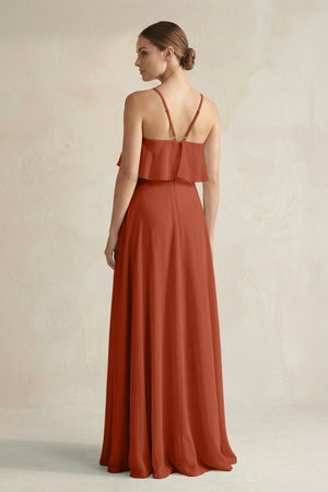 Halter Neck A - Line Chiffon Bridesmaid Dress with Keyhole in Spice - KissProm Bridesmaid Dresses