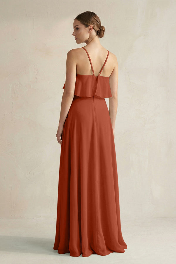 Halter Neck A - Line Chiffon Bridesmaid Dress with Keyhole in Spice - KissProm Bridesmaid Dresses