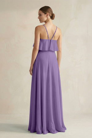 Halter Neck A - Line Chiffon Bridesmaid Dress with Keyhole in Tahiti - KissProm Bridesmaid Dresses