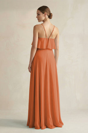 Halter Neck A - Line Chiffon Bridesmaid Dress with Keyhole in Terracotta - KissProm Bridesmaid Dresses