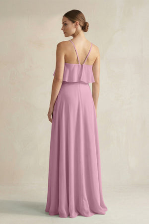 Halter Neck A - Line Chiffon Bridesmaid Dress with Keyhole in Vintage Mauve - KissProm Bridesmaid Dresses