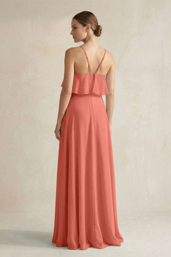 Halter Neck A - Line Chiffon Bridesmaid Dress with Keyhole in Wild Rose - KissProm Bridesmaid Dresses