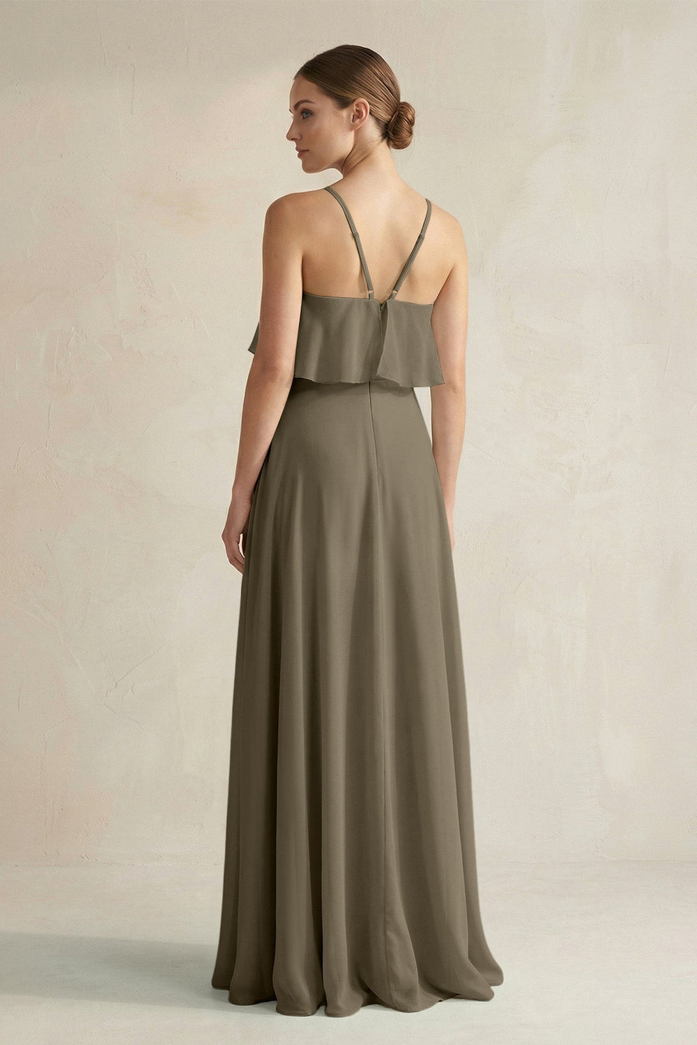 Halter Neck A - Line Chiffon Bridesmaid Dress with Keyhole in Willow Green - KissProm Bridesmaid Dresses