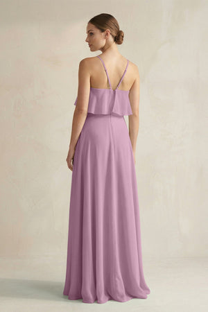 Halter Neck A - Line Chiffon Bridesmaid Dress with Keyhole in Wisteria - KissProm Bridesmaid Dresses