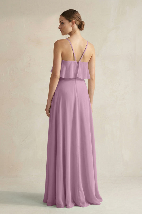 Halter Neck A - Line Chiffon Bridesmaid Dress with Keyhole in Wisteria - KissProm Bridesmaid Dresses