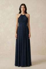 Halter Neck Pleated A - Line Chiffon Bridesmaid Dress - KissProm Bridesmaid Dresses