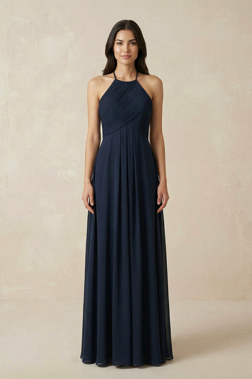 Halter Neck Pleated A - Line Chiffon Bridesmaid Dress - KissProm Bridesmaid Dresses