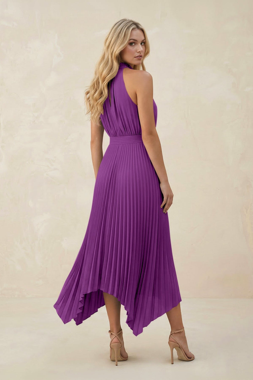 Halter Neck Pleated A - Line Chiffon Bridesmaid Dress in Amethyst - KissProm Bridesmaid Dresses