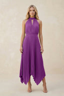 Halter Neck Pleated A - Line Chiffon Bridesmaid Dress in Amethyst - KissProm Bridesmaid Dresses