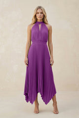 Halter Neck Pleated A - Line Chiffon Bridesmaid Dress in Amethyst - KissProm Bridesmaid Dresses