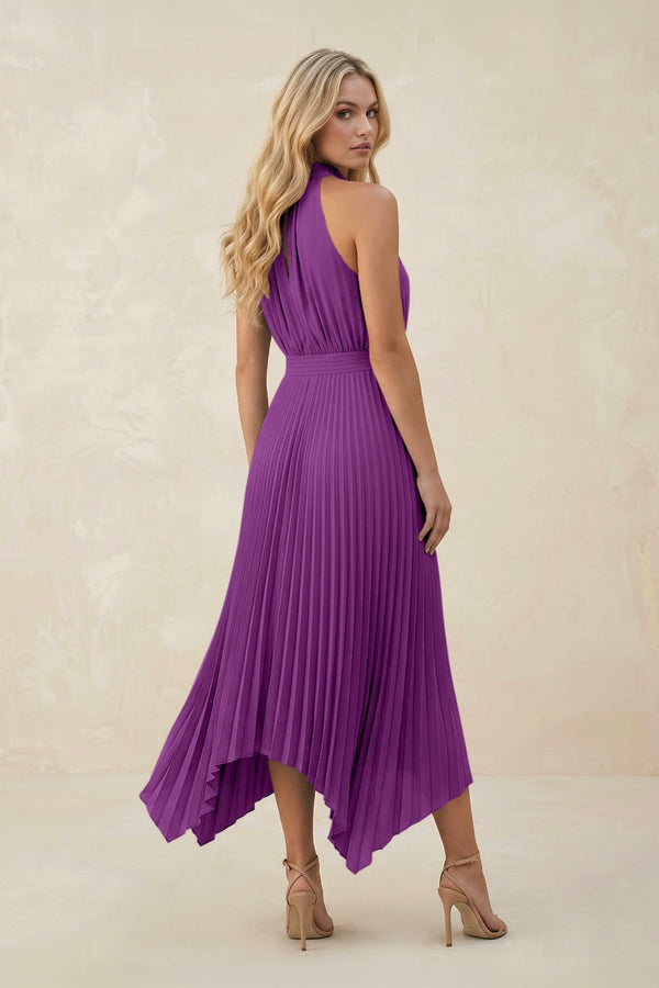 Halter Neck Pleated A - Line Chiffon Bridesmaid Dress in Amethyst - KissProm Bridesmaid Dresses