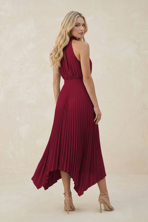 Halter Neck Pleated A - Line Chiffon Bridesmaid Dress in Berry - KissProm Bridesmaid Dresses