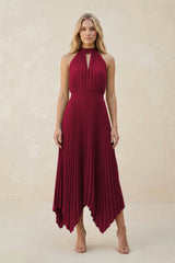 Halter Neck Pleated A - Line Chiffon Bridesmaid Dress in Berry - KissProm Bridesmaid Dresses
