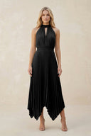 Halter Neck Pleated A - Line Chiffon Bridesmaid Dress in Black - KissProm Bridesmaid Dresses