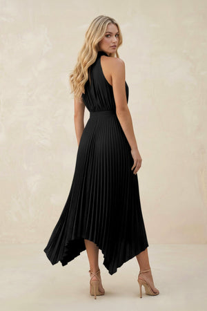 Halter Neck Pleated A - Line Chiffon Bridesmaid Dress in Black - KissProm Bridesmaid Dresses