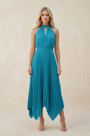 Halter Neck Pleated A - Line Chiffon Bridesmaid Dress in Blue Jay - KissProm Bridesmaid Dresses