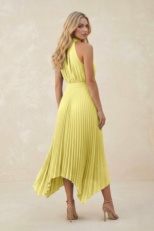 Halter Neck Pleated A - Line Chiffon Bridesmaid Dress in Buttercup - KissProm Bridesmaid Dresses