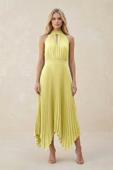 Halter Neck Pleated A - Line Chiffon Bridesmaid Dress in Buttercup - KissProm Bridesmaid Dresses