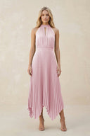Halter Neck Pleated A - Line Chiffon Bridesmaid Dress in Candy Pink - KissProm Bridesmaid Dresses