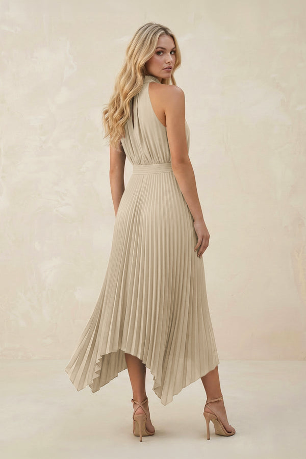 Halter Neck Pleated A - Line Chiffon Bridesmaid Dress in Champagne - KissProm Bridesmaid Dresses