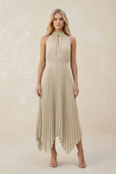 Halter Neck Pleated A - Line Chiffon Bridesmaid Dress in Champagne - KissProm Bridesmaid Dresses