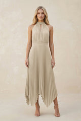Halter Neck Pleated A - Line Chiffon Bridesmaid Dress in Champagne - KissProm Bridesmaid Dresses