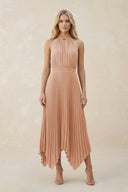 Halter Neck Pleated A - Line Chiffon Bridesmaid Dress in Champagne Rose - KissProm Bridesmaid Dresses