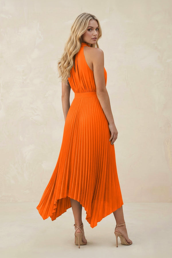 Halter Neck Pleated A - Line Chiffon Bridesmaid Dress in Cinnamon - KissProm Bridesmaid Dresses