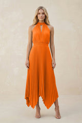 Halter Neck Pleated A - Line Chiffon Bridesmaid Dress in Cinnamon - KissProm Bridesmaid Dresses