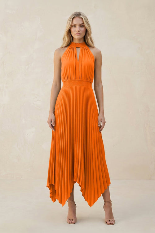 Halter Neck Pleated A - Line Chiffon Bridesmaid Dress in Cinnamon - KissProm Bridesmaid Dresses