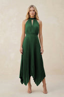 Halter Neck Pleated A - Line Chiffon Bridesmaid Dress in Dark Green - KissProm Bridesmaid Dresses