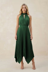 Halter Neck Pleated A - Line Chiffon Bridesmaid Dress in Dark Green - KissProm Bridesmaid Dresses