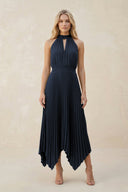 Halter Neck Pleated A - Line Chiffon Bridesmaid Dress in Dark Navy - KissProm Bridesmaid Dresses