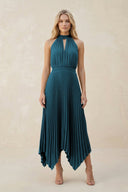 Halter Neck Pleated A - Line Chiffon Bridesmaid Dress in Dark Teal - KissProm Bridesmaid Dresses