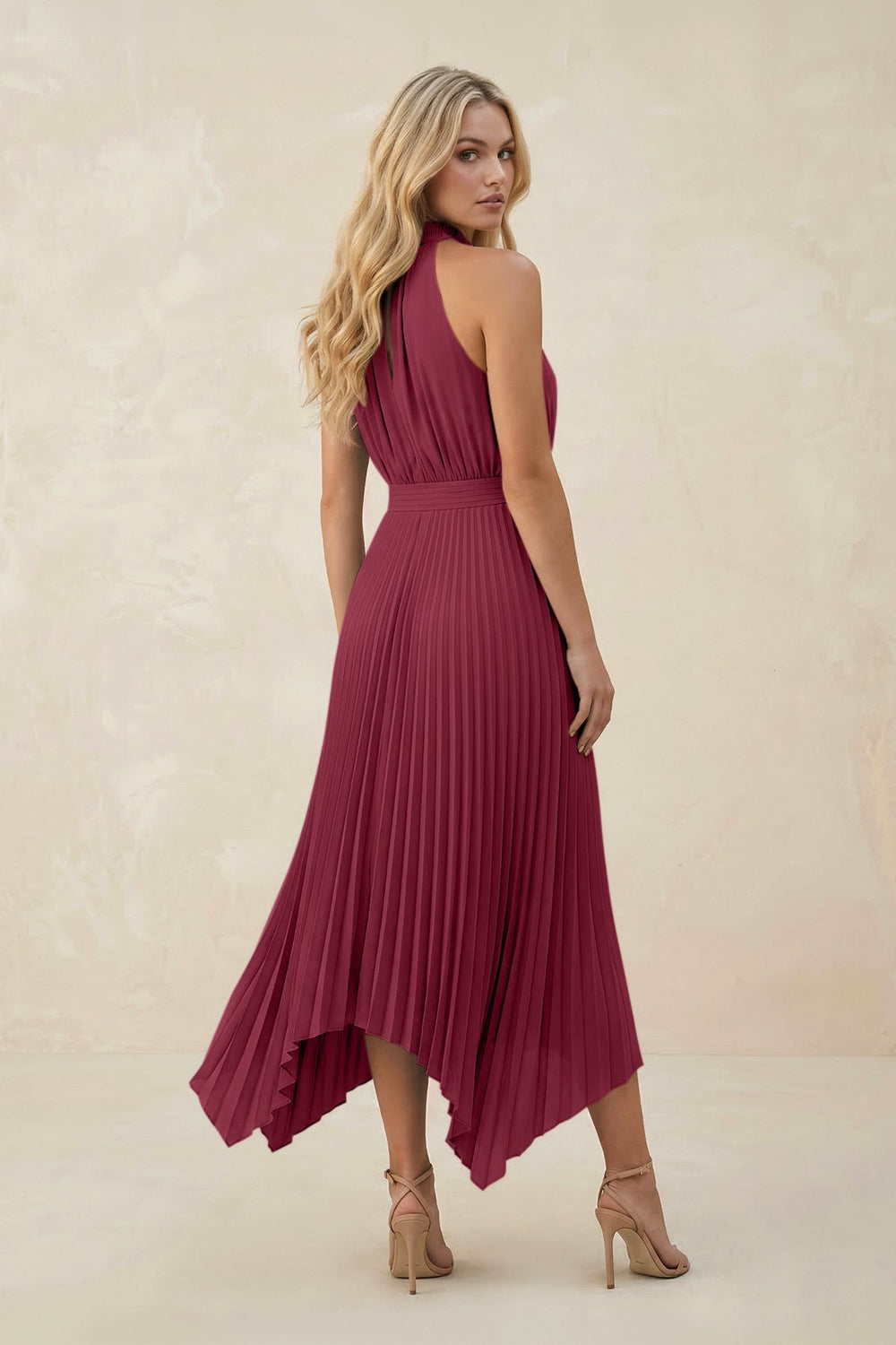 Halter Neck Pleated A - Line Chiffon Bridesmaid Dress in Desert Rose - KissProm Bridesmaid Dresses