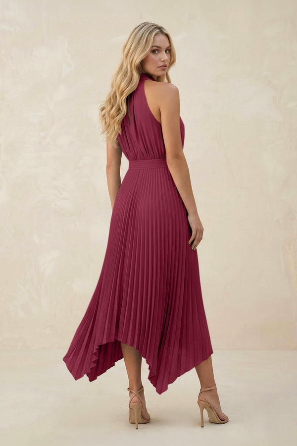 Halter Neck Pleated A - Line Chiffon Bridesmaid Dress in Desert Rose - KissProm Bridesmaid Dresses