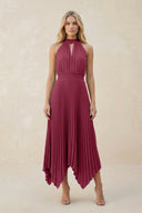 Halter Neck Pleated A - Line Chiffon Bridesmaid Dress in Desert Rose - KissProm Bridesmaid Dresses