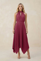 Halter Neck Pleated A - Line Chiffon Bridesmaid Dress in Desert Rose - KissProm Bridesmaid Dresses