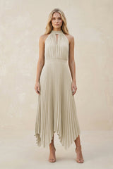 Halter Neck Pleated A - Line Chiffon Bridesmaid Dress in Dove Gray - KissProm Bridesmaid Dresses