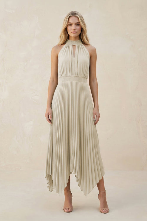 Halter Neck Pleated A - Line Chiffon Bridesmaid Dress in Dove Gray - KissProm Bridesmaid Dresses