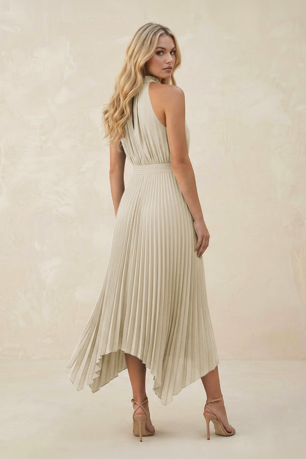 Halter Neck Pleated A - Line Chiffon Bridesmaid Dress in Dove Gray - KissProm Bridesmaid Dresses