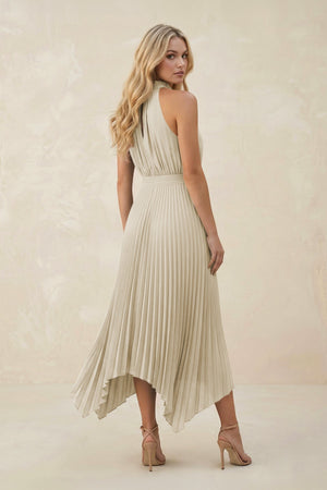 Halter Neck Pleated A - Line Chiffon Bridesmaid Dress in Dove Gray - KissProm Bridesmaid Dresses