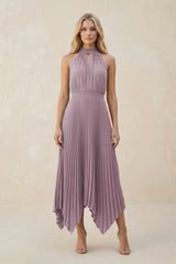 Halter Neck Pleated A - Line Chiffon Bridesmaid Dress in Dusk - KissProm Bridesmaid Dresses