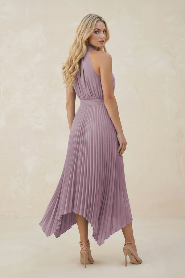 Halter Neck Pleated A - Line Chiffon Bridesmaid Dress in Dusk - KissProm Bridesmaid Dresses