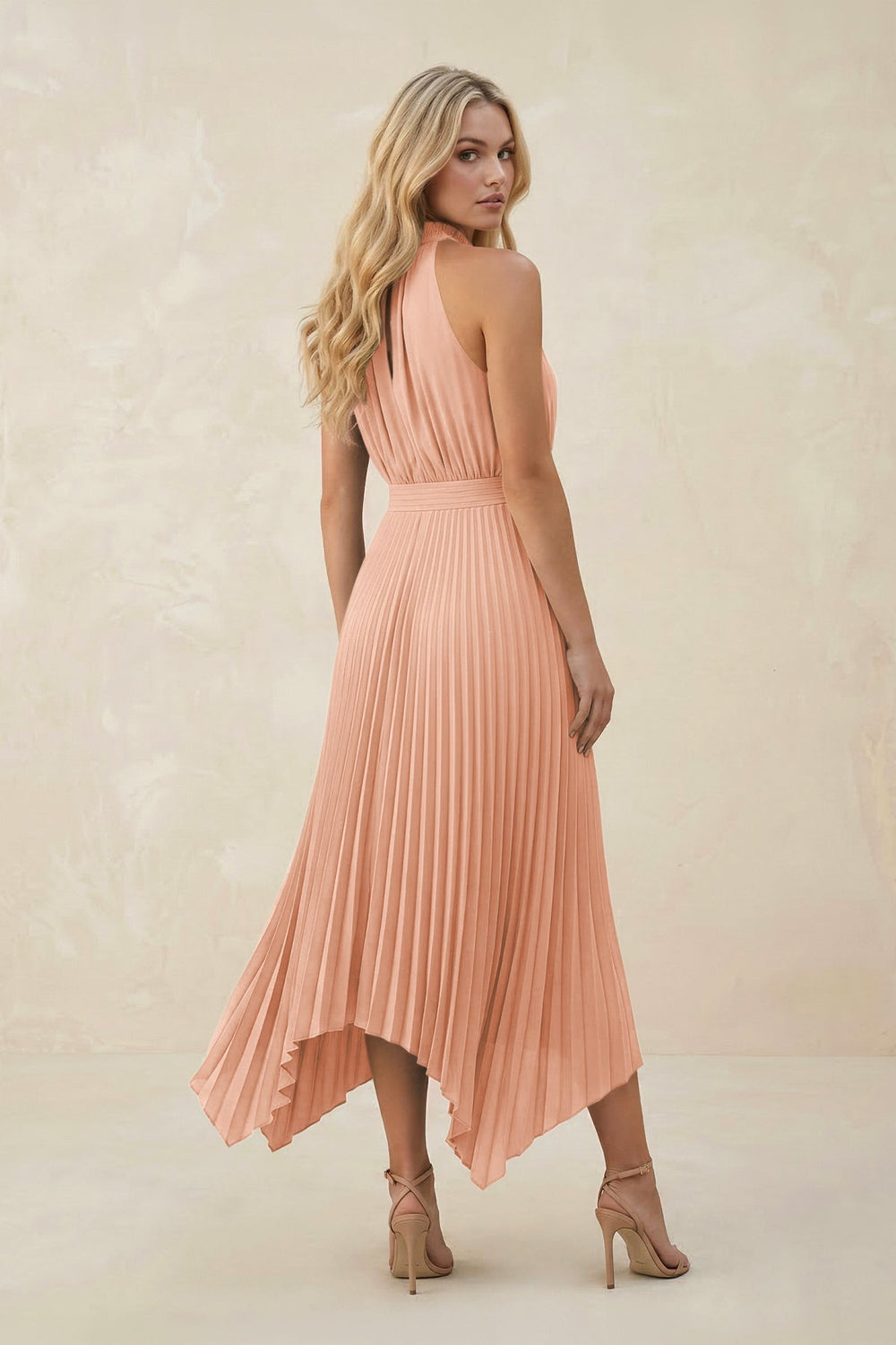 Halter Neck Pleated A - Line Chiffon Bridesmaid Dress in English Rose - KissProm Bridesmaid Dresses