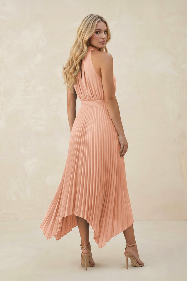 Halter Neck Pleated A - Line Chiffon Bridesmaid Dress in English Rose - KissProm Bridesmaid Dresses